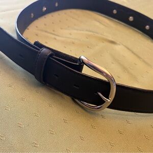 Black Leather Belt with Silver Buckle